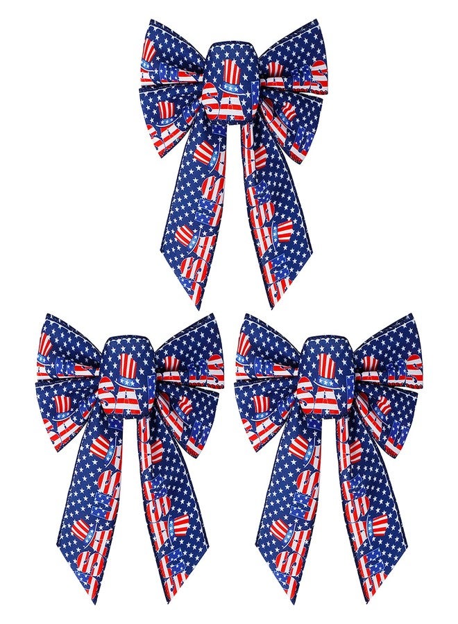 Lamantery 3Pack 8In Patriotic Wreath Bow 4th of July Bows America Flag Patriotic Tree Top 4th of July Party Tree Topper for Memorial Day Independence Day Decorations - Image 1